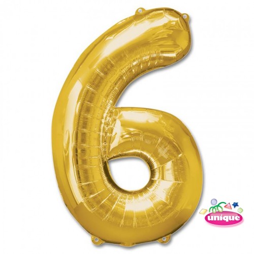 34" Gold Number 6 foil balloon