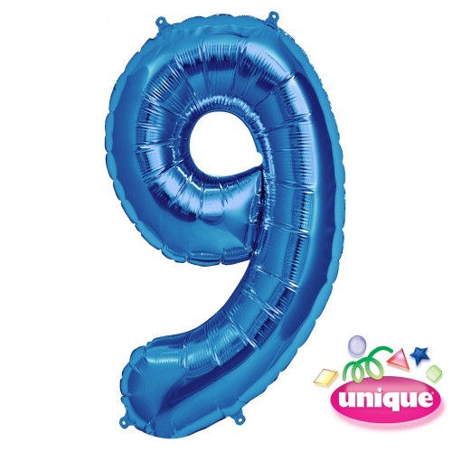 34" Blue Number 9 Foil Balloon