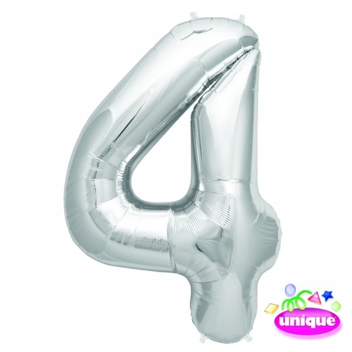 34" Silver Number 4 Foil Balloon