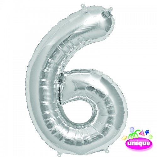 34" Silver Number 6 Foil Balloon