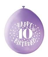 Happy 10th Birthday 9" Latex Air Fill Balloon - Assorted Colours, Printed 1 Side - 10ct.