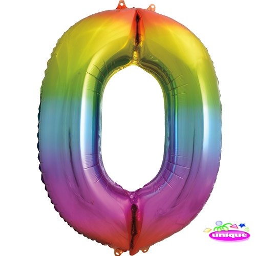 34" Rainbow Number 0 - Foil Balloon