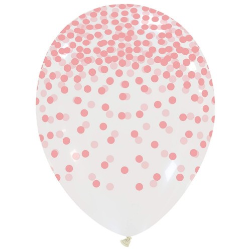 12" Clear Latex Balloons with Pink Print Confetti 25ct