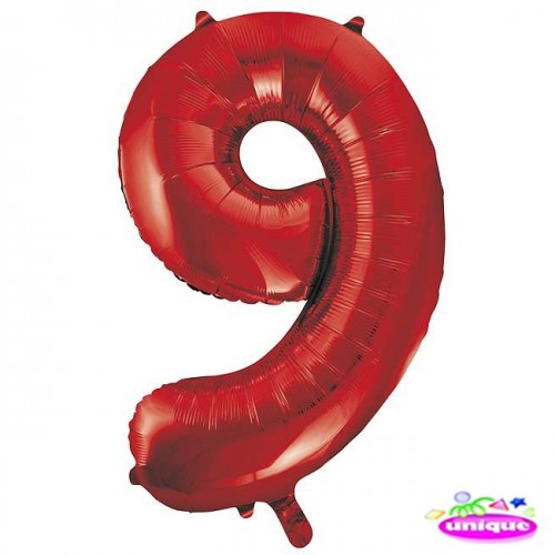 34" Red Number 9 Foil Balloon