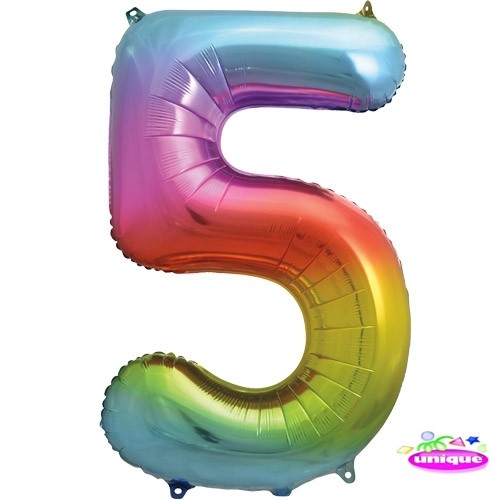 34" Rainbow Number 5 - Foil Balloon