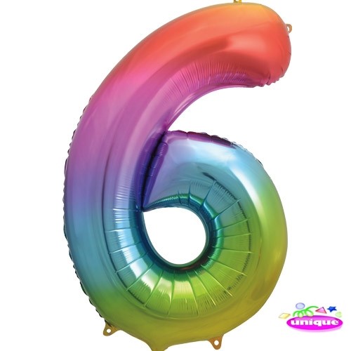 34" Rainbow Number 6 - Foil Balloon