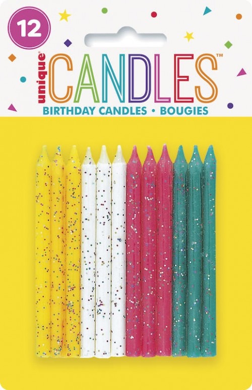 Glitter Multi Colour Candles  (12ct) - Pack of 12