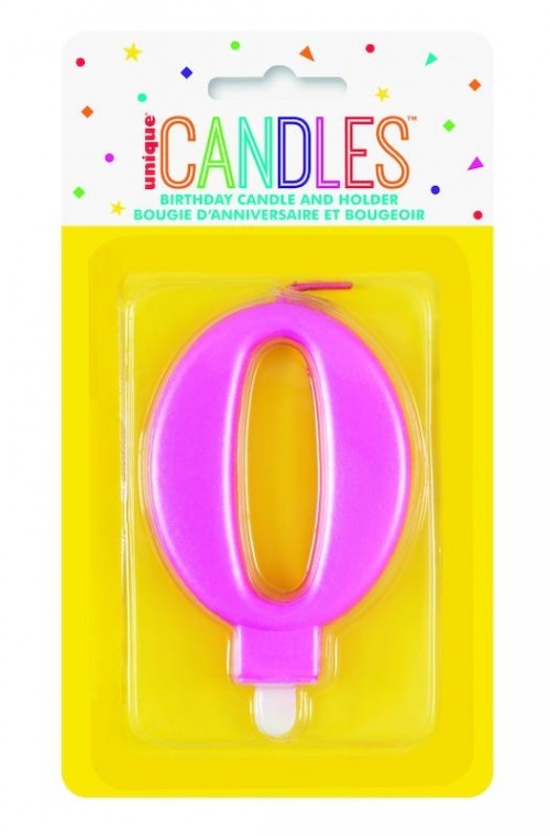 Numeral 0 Pink Metallic Candle (Box of 6)