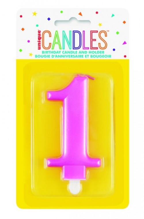 Numeral 1 Pink Metallic Candle (Box of 6)