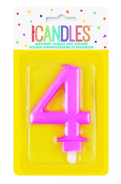 Numeral 4 Pink Metallic Candle (Box of 6)