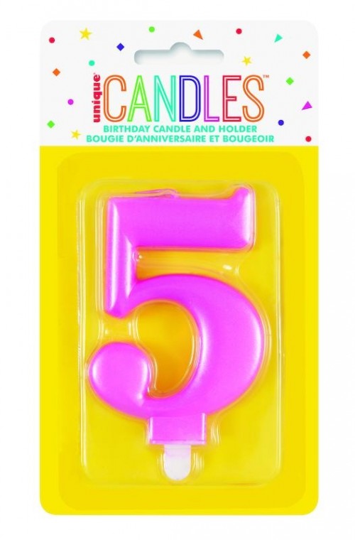 Numeral 5 Pink Metallic Candle (Box of 6)