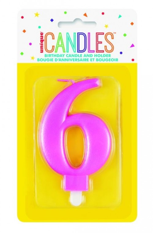 Numeral 6 Pink Metallic Candle (Box of 6)