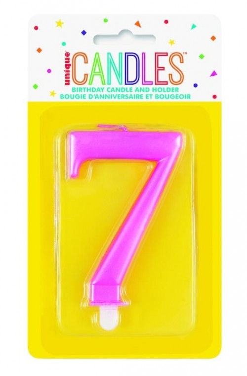 Numeral 7 Pink Metallic Candle (Box of 6)