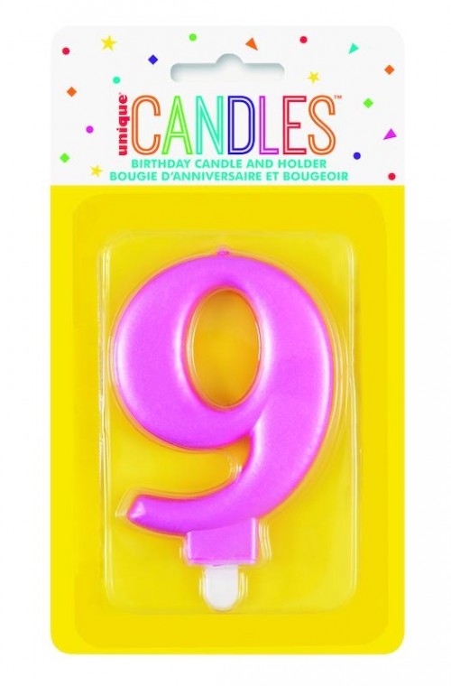 Numeral 9 Pink Metallic Candle (Box of 6)
