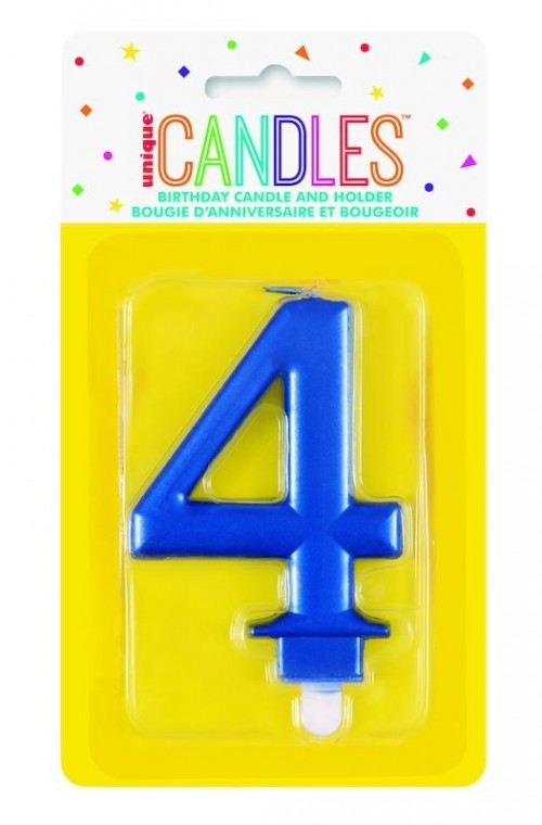 Numeral 4 Blue Metallic Candle (Box of 6)