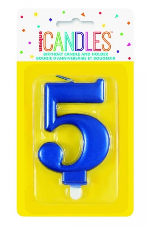 Numeral 5 Blue Metallic Candle (Box of 6)