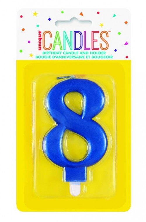 Numeral 8 Blue Metallic Candle (Box of 6)