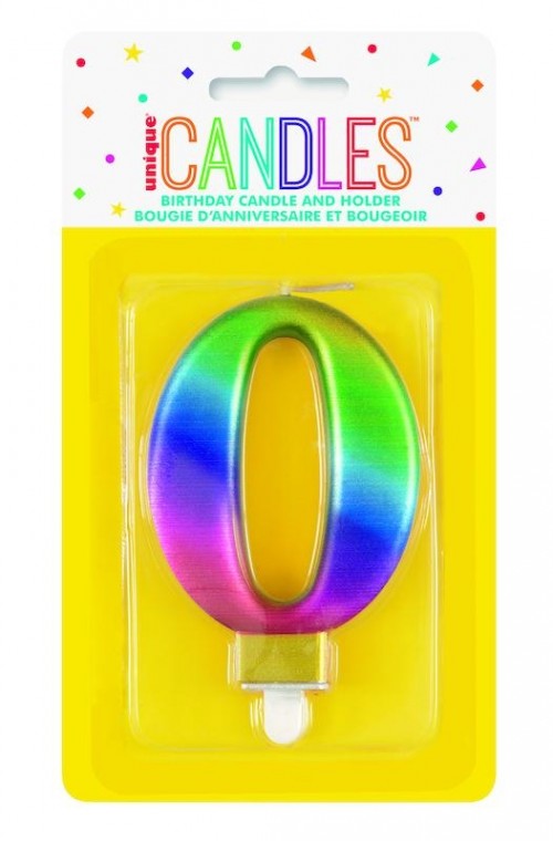 Numeral 0 Rainbow Metallic Candle (Box of 6)