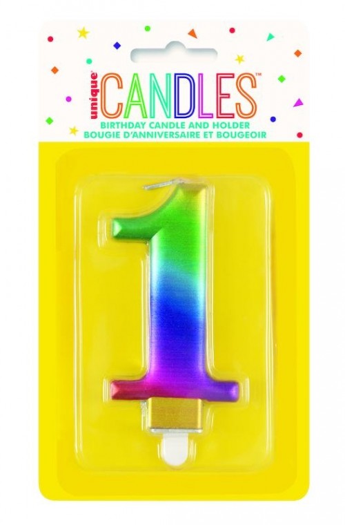 Numeral 1 Rainbow Metallic Candle (Box of 6)