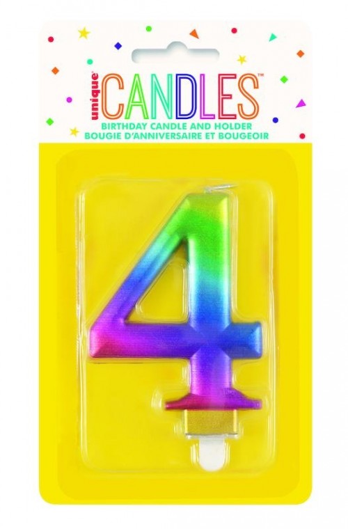 Numeral 4 Rainbow Metallic Candle (Box of 6)