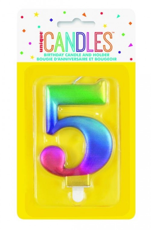 Numeral 5 Rainbow Metallic Candle (Box of 6)