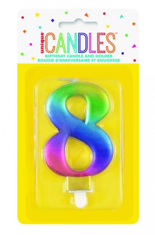 Numeral 8 Rainbow Metallic Candle (Box of 6)