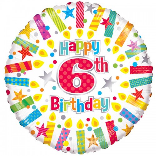 Happy 6th Birthday Candles - 18" foil balloon