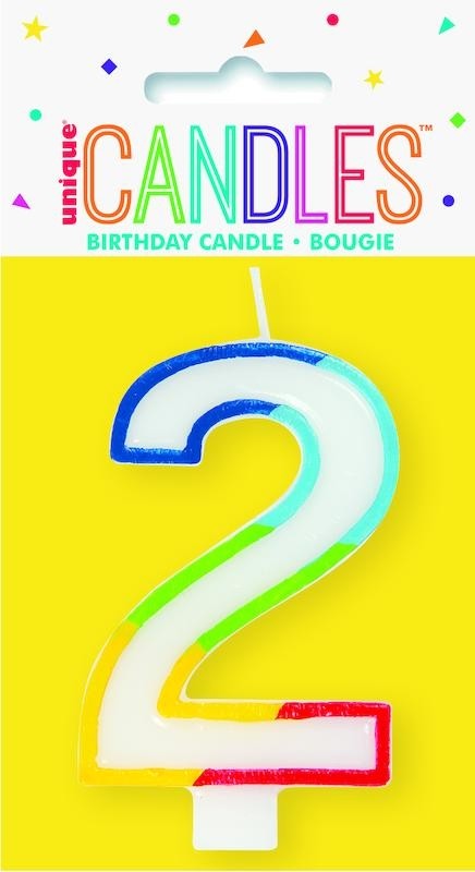 Numeral 2 Rainbow Border Candle (Box of 6)