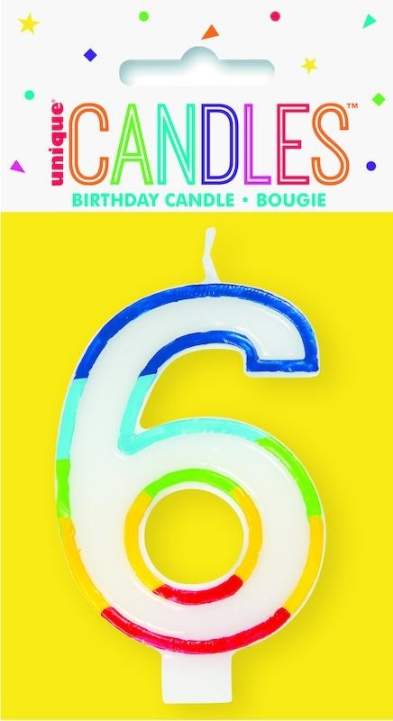 Numeral 6 Rainbow Border Candle (Box of 6)