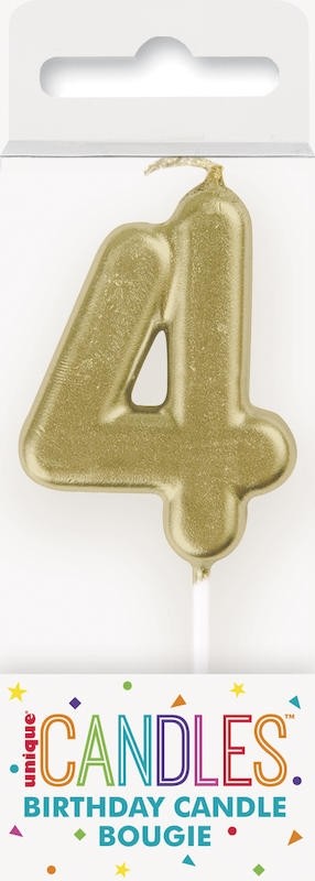 Numeral 4 Mini Gold Birthday Candle (Box of 6)