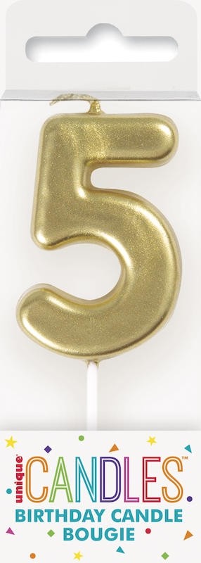 Numeral 5 Mini Gold Birthday Candle (Box of 6)