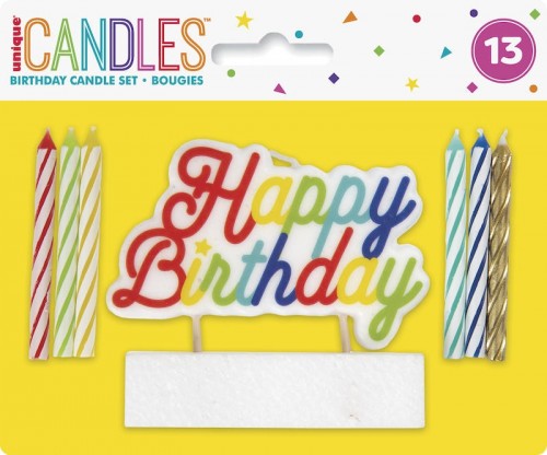Multi Coloured Candles With Happy Birthday Pick Assorted 