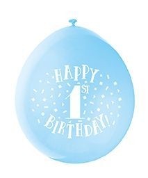 Happy 1st Birthday 9" Latex Air Fill Balloon - Assorted Colours, Printed 1 Side - 10ct.