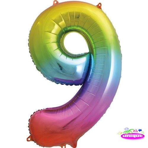 34" Rainbow Number 9 - Foil Balloon