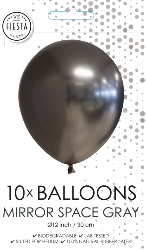 12" Mirror Balloons Space Grey 10Ct