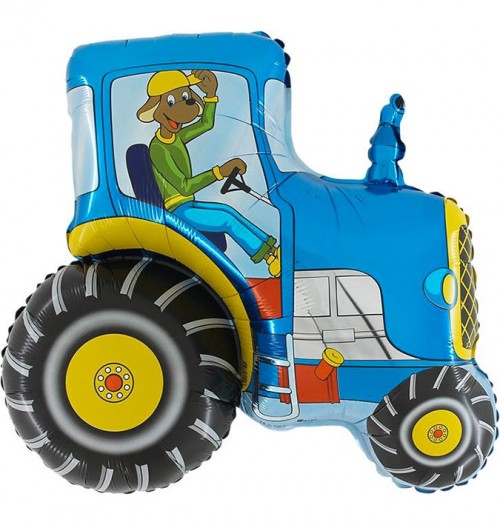 Tractor Blue 29" Foil Balloon Packaged