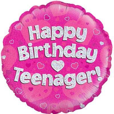 Happy Birthday Teenager Pink Holographic - 18" Foil Balloon