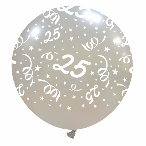 25th Anniversary 32" Silver Metallic Latex Balloon 1ct