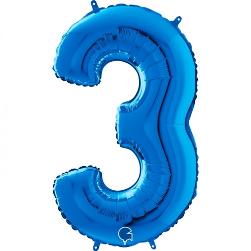 Number 3 Blue 26" (Unpackaged) Foil Balloon GRABO 