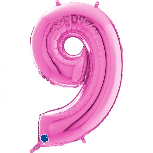Number 9 Fuschia 26" (Unpackaged)  Foil Balloon GRABO 
