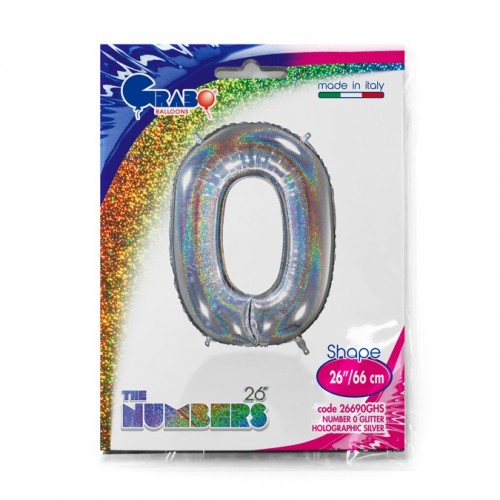 Number 0 Holo Glitter Silver 40" Single Pack 