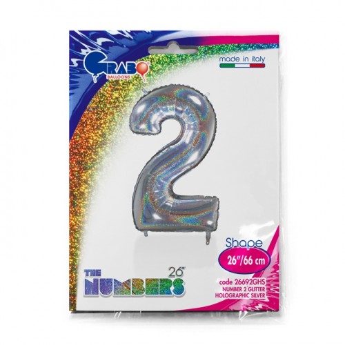 Number 2 Holo Glitter Silver 40" Single Pack
