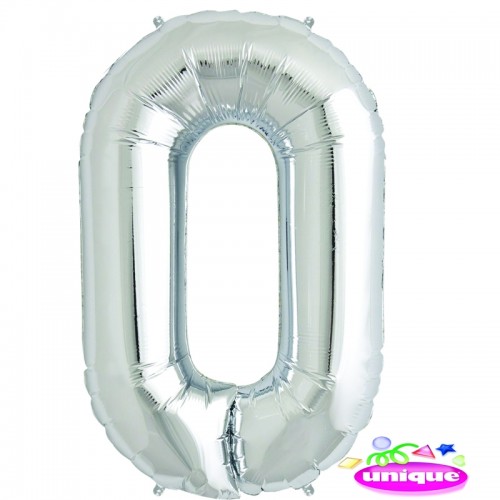 34" Silver Number 0 - Foil Balloon