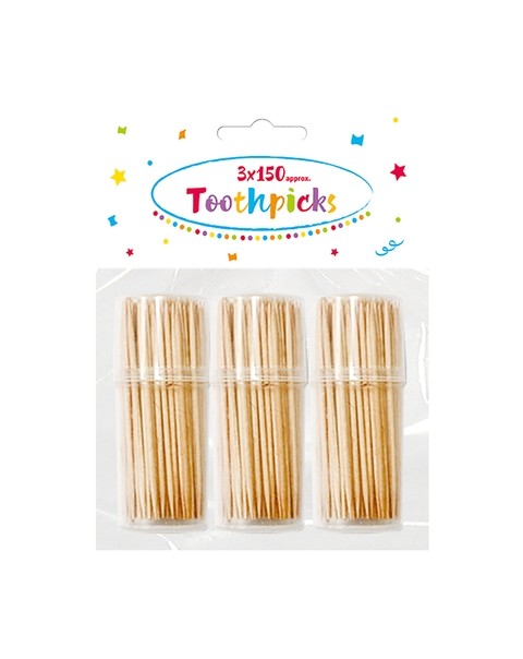 Wooden Toothpicks Packet Of 3 Pots (150Pcs/Pot)