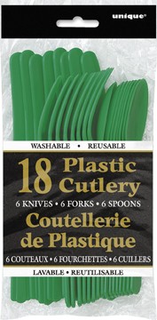 Emerald Green Plastic Cutlery Assorted 18 CT.