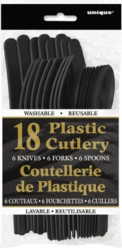 Midnight Black Plastic Cutlery Assorted 18 CT.