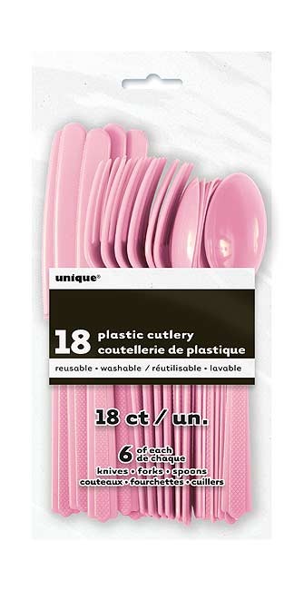 Lovely Pink Plastic Cutlery Assorted 18 CT.