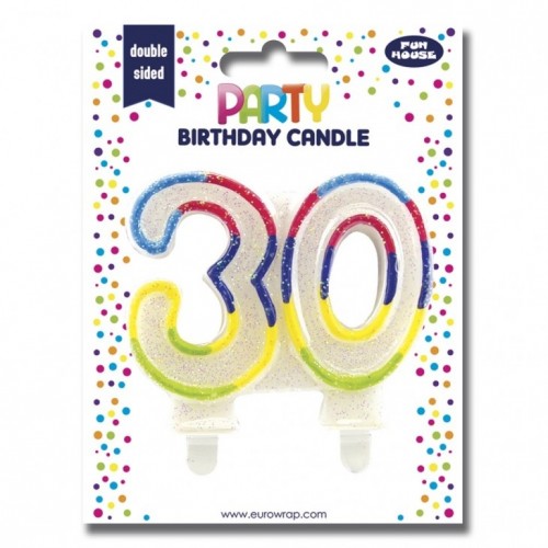 Age 30 Rainbow Border Candle (Box of 6)