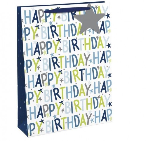 Blue Birthday Text Medium Gift Bags 6ct