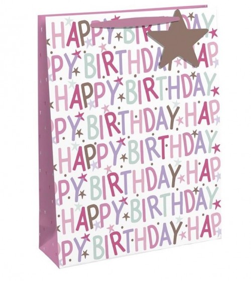 Pink Birthday Text Large Gift Bags 6ct